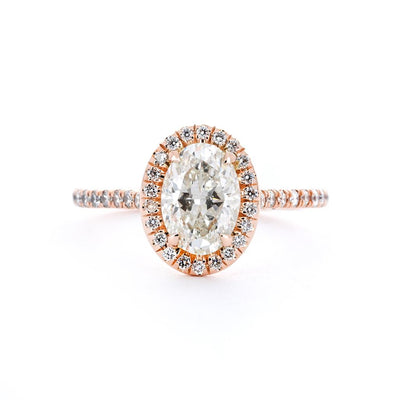 1.50ctw Oval Diamond Engagement Ring, Halo, Pavê Band - 14k Rose Gold