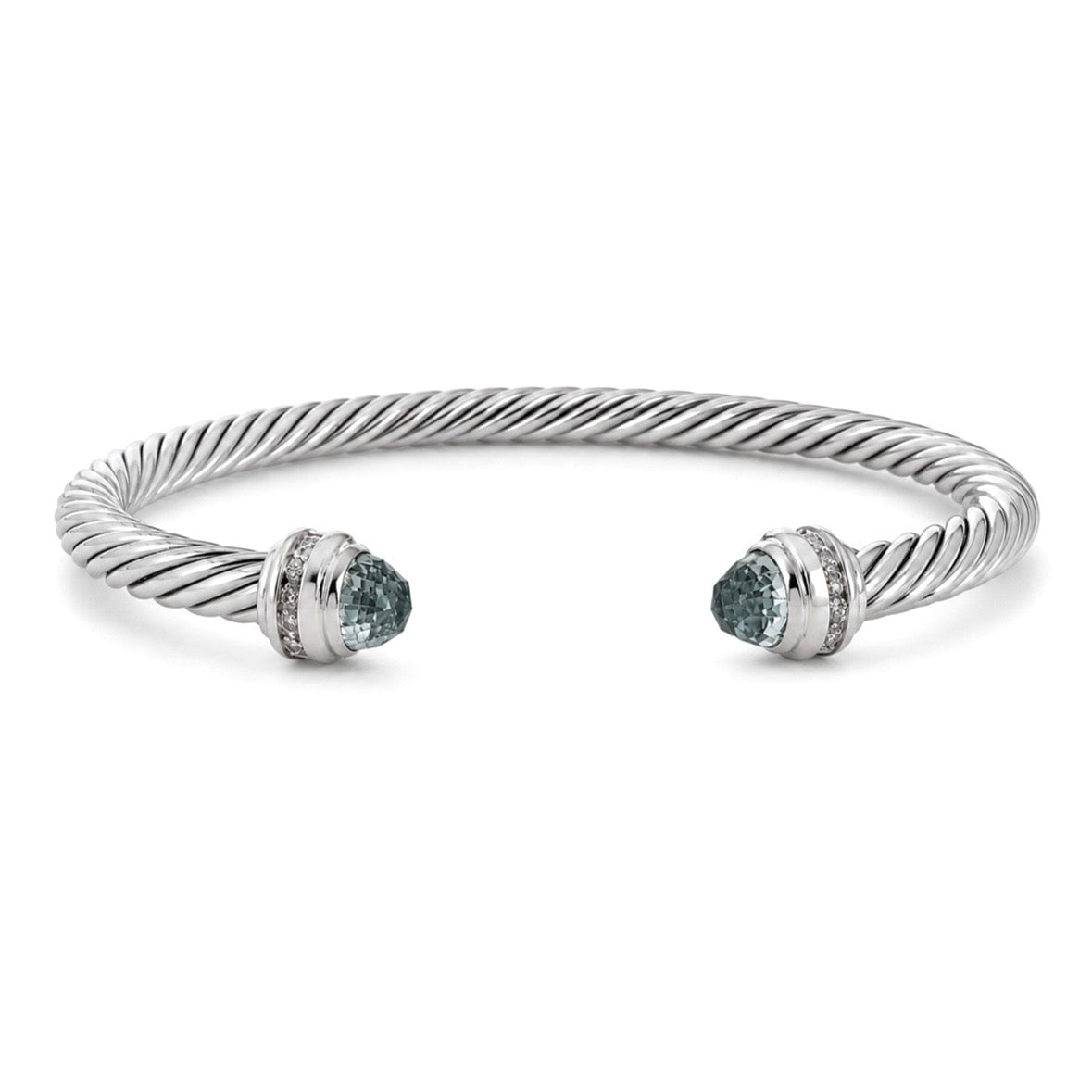David Yurman | Green Amethyst + Diamond Cable Cuff Bracelet, 4MM