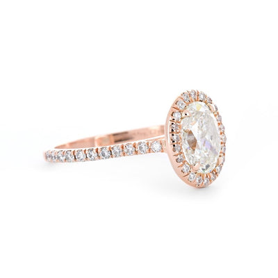 1.50ctw Oval Diamond Engagement Ring, Halo, Pavê Band - 14k Rose Gold