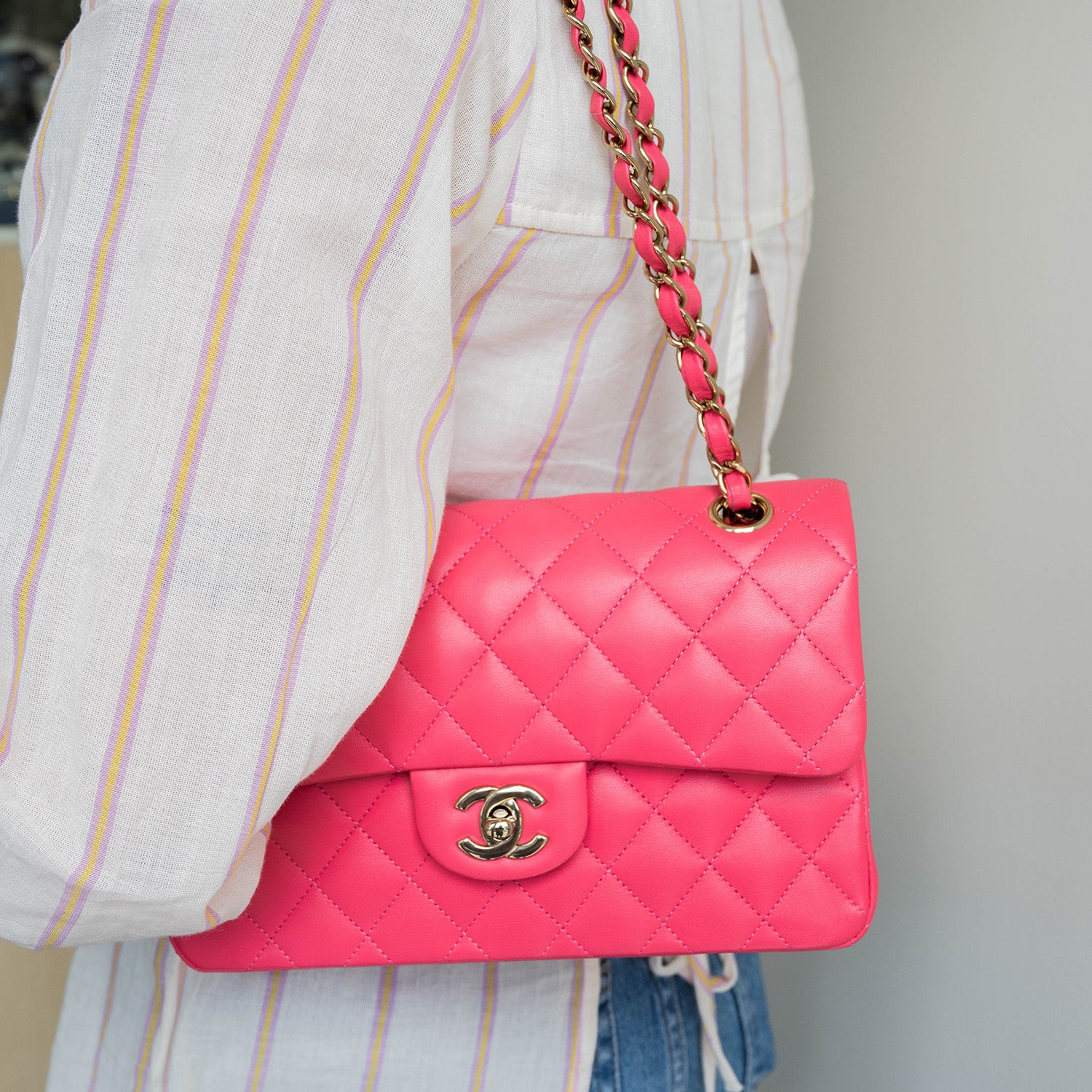 leather chanel pink crossbody bag