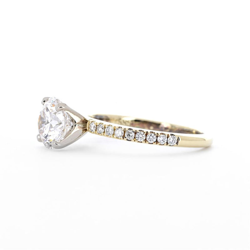 1.76ctw Round Lab-Grown Diamond Engagement Ring, Pavê Band - 14k Multi-Tone Gold