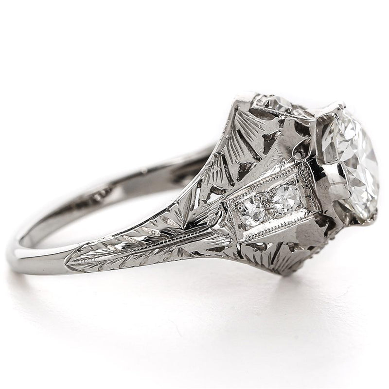 1.12ctw Vintage Round Diamond Engagement Ring - 950 Platinum