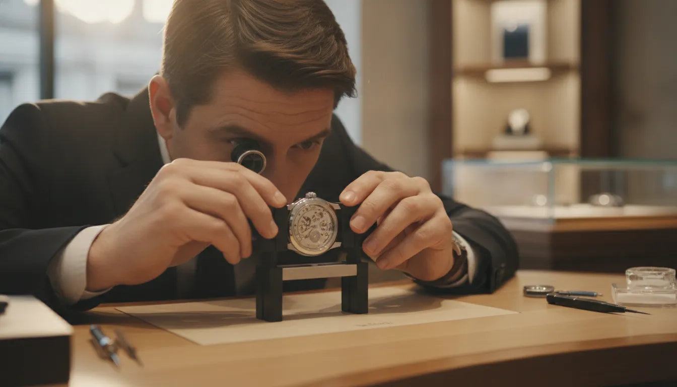 Jeweler examining a luxury mechanical watch