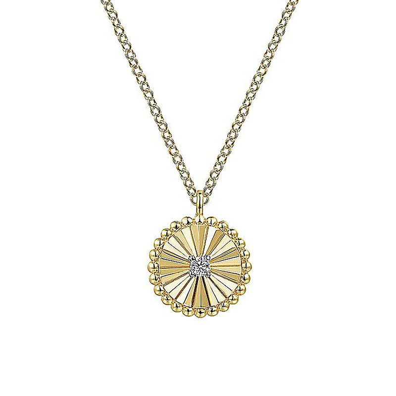 0.02ctw Fluted + Beaded Diamond Pendant Necklace