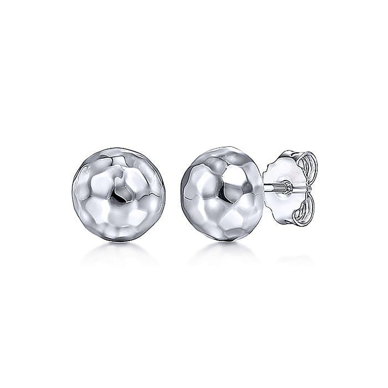 Hammered Dome Stud Earrings - 925 Sterling Silver