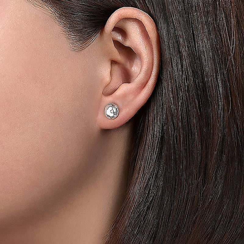 Hammered Dome Stud Earrings - 925 Sterling Silver