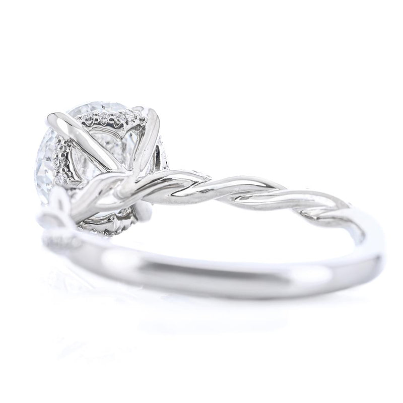 2.12CTW Round Diamond Engagement Ring - Hidden Scalloped Halo + Twisted Diamond Band - 14K White Gold