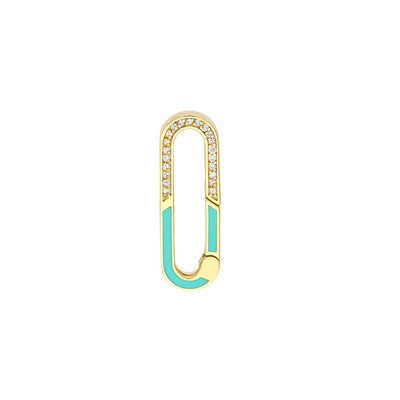 Diamond + Enamel Push Lock Pendant - Teal & Yellow Gold