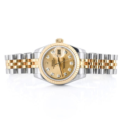 Rolex | 26MM Datejust, Champagne Diamond Dial - Stainless Steel - 179173