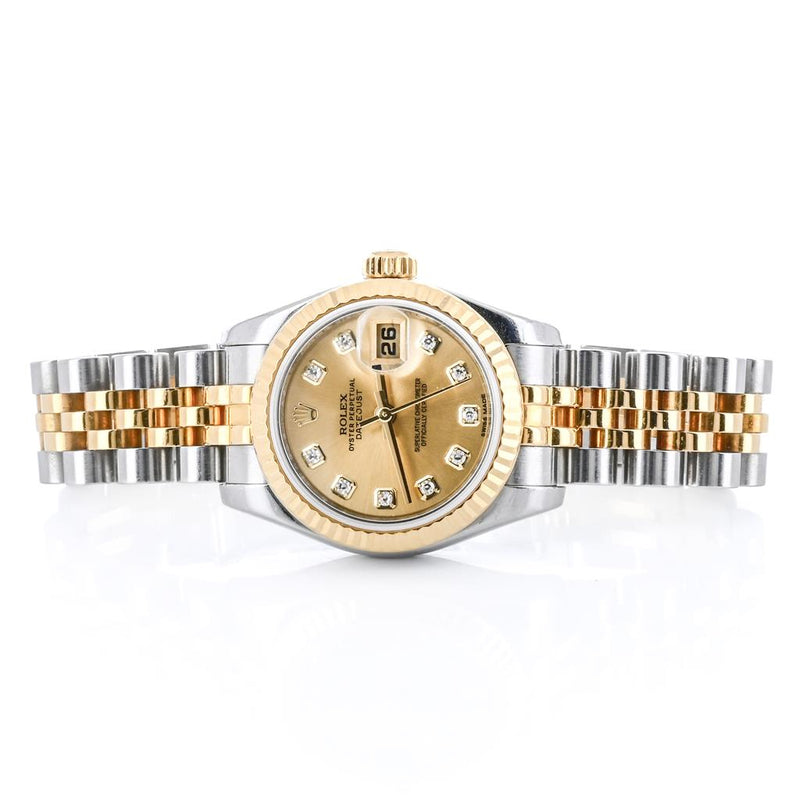 Rolex | 26MM Datejust, Champagne Diamond Dial - Stainless Steel - 179173