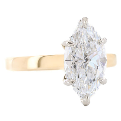 3.09CT Marquise Lab-Grown Diamond Engagement Ring, 3mm band - Solitaire - 14K Yellow Gold + 950 Platinum