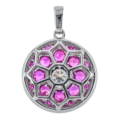 2.67CTW Ruby + Round Diamond Geometric Pendant - 14K White Gold