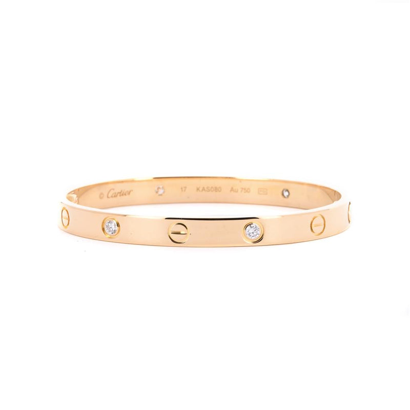 Cartier | 0.42ctw Love Bracelet, 4 Diamond, Size 17 - 18K Yellow Gold