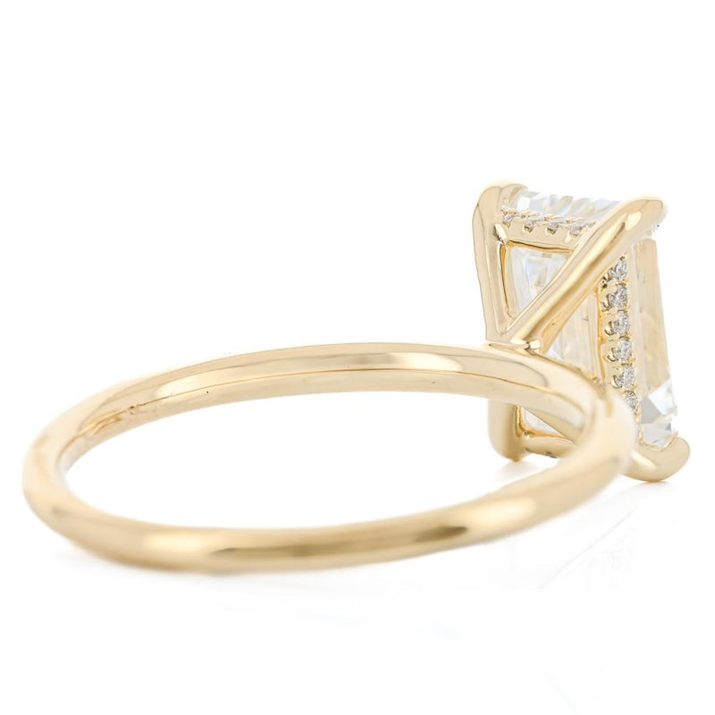 2.39CTW Emerald Lab Grown Diamond Engagement Ring - Solitaire + Hidden Halo - 14K Yellow Gold