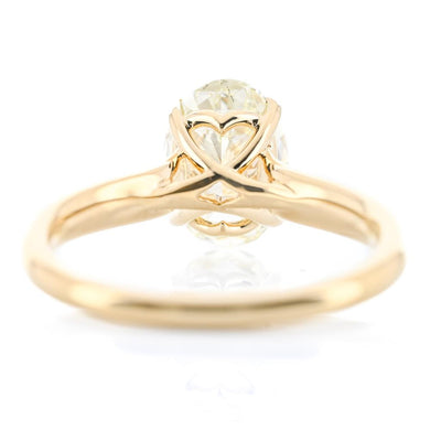 1.96CT Oval Diamond Engagement Ring - 3MM Band + Scalloped Cathedral Shank - 14K Yellow Gold