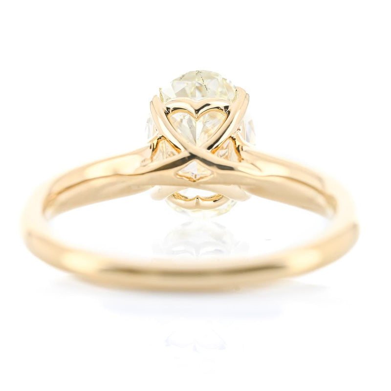 1.96CT Oval Diamond Engagement Ring - 3MM Band + Scalloped Cathedral Shank - 14K Yellow Gold