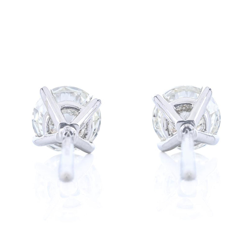 .75CTW Round Diamond Stud Earrings - Martini Set + 4 Prong - 14K White Gold