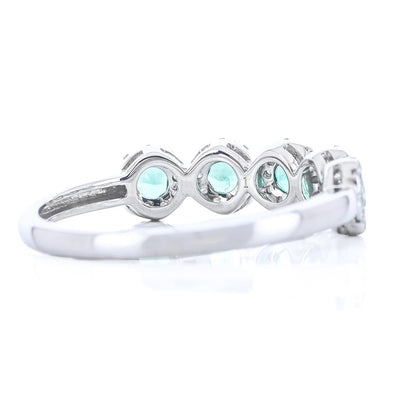 .51CTW Round Emerald + Diamond Band - Halo - 14K White Gold