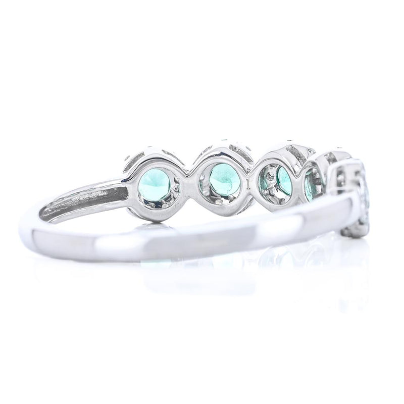 .51CTW Round Emerald + Diamond Band - Halo - 14K White Gold