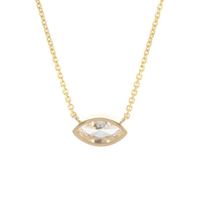 0.75ct Lab-Grown Marquise Diamond Bezel Pendant, 18” – 14K Yellow Gold
