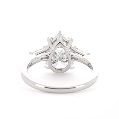 3.35ctw Pear Diamond Three-Stone, Tapered Baguettes Engagement Ring - 950 Platinum