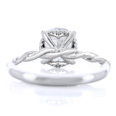2.12CTW Round Diamond Engagement Ring - Hidden Scalloped Halo + Twisted Diamond Band - 14K White Gold