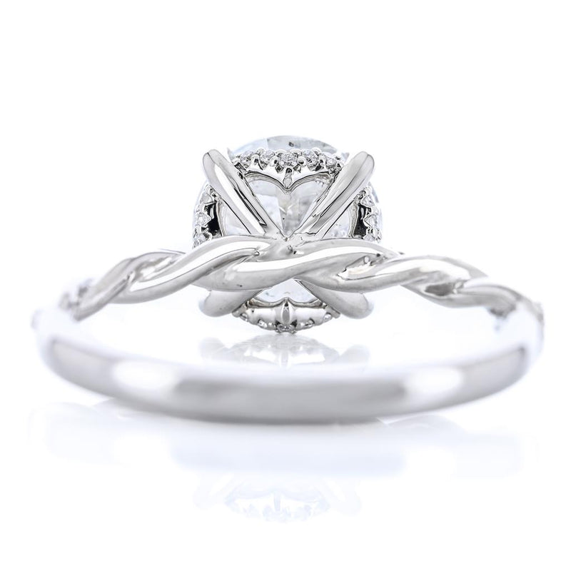 2.12CTW Round Diamond Engagement Ring - Hidden Scalloped Halo + Twisted Diamond Band - 14K White Gold