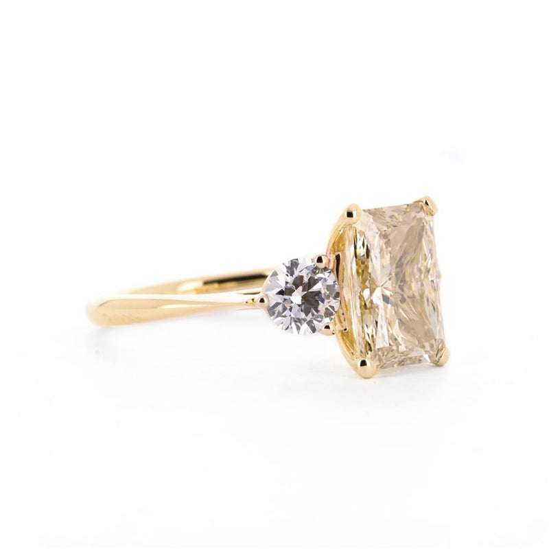 3.36ctw Radiant Fancy Yellow Lab-Grown Three-Stone Diamond Engagement Ring - 14K Yellow Gold