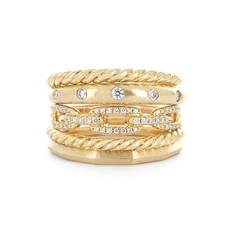 David Yurman 0.26ctw Stax Five Row Ring, Size 8.25 - 18k Yellow Gold