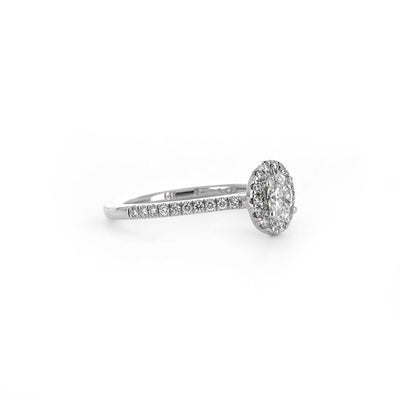 0.57ct Oval Halo Diamond Engagement Ring -  White Gold