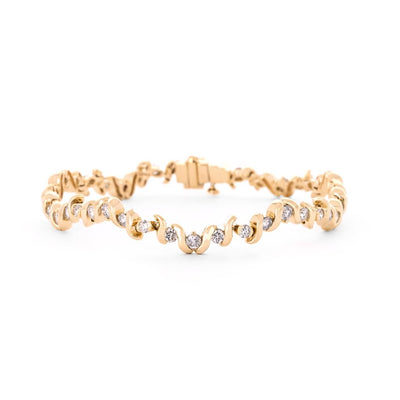 2.0ct Wavy Diamond Bracelet, 7", Bar Set - 14K Yellow Gold