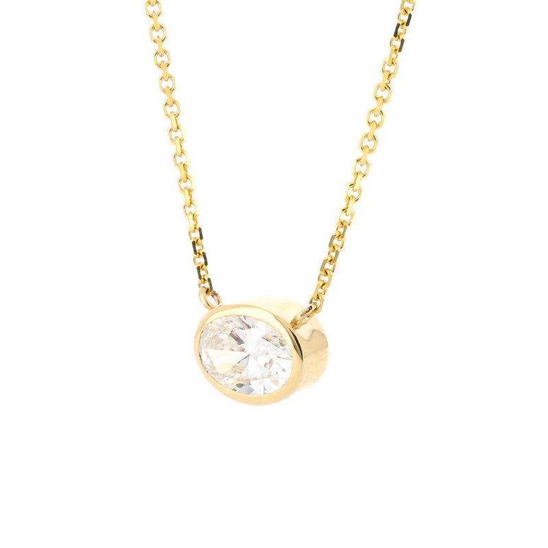 1.79ct Lab-Grown Oval Diamond Bezel Pendant, 18” – 14K Yellow Gold