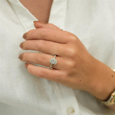 2.66 Radiant Lab-Grown Diamond Engagement Ring - Marquise + Round Diamond Shared Prong Band - 14K Yellow Gold