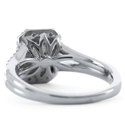 1.00CTW Emerald Diamond Illusion Set Engagement Ring - Halo + Split Shank  - 14K White Gold