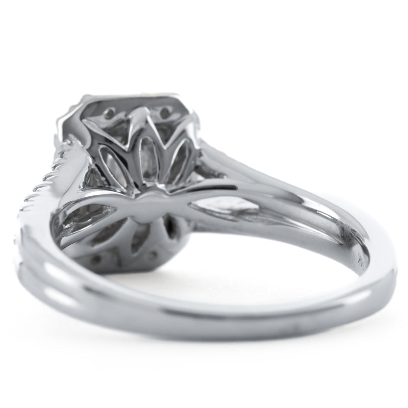 1.00CTW Emerald Diamond Illusion Set Engagement Ring - Halo + Split Shank  - 14K White Gold