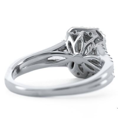 1.00CTW Emerald Diamond Illusion Set Engagement Ring - Halo + Split Shank  - 14K White Gold