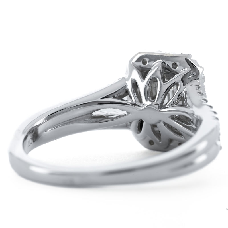 1.00CTW Emerald Diamond Illusion Set Engagement Ring - Halo + Split Shank  - 14K White Gold