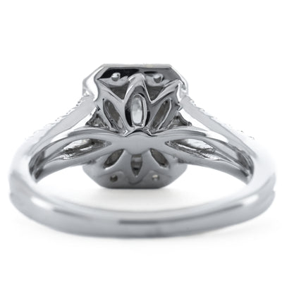 1.00CTW Emerald Diamond Illusion Set Engagement Ring - Halo + Split Shank  - 14K White Gold