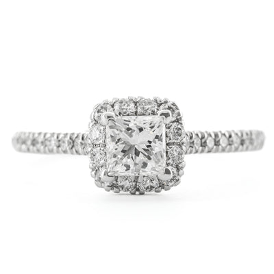 0.91CTW Princess Diamond Engagement Ring - Halo -  14K White Gold