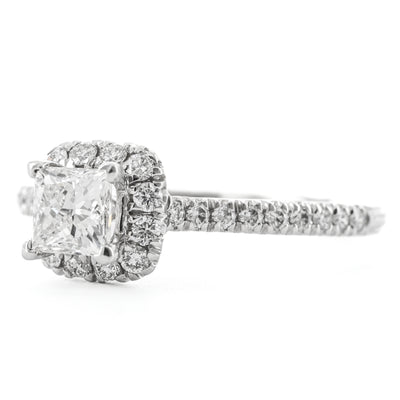 0.91CTW Princess Diamond Engagement Ring - Halo -  14K White Gold
