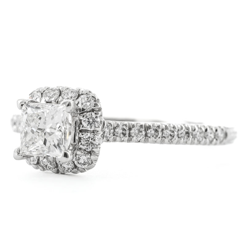 0.91CTW Princess Diamond Engagement Ring - Halo -  14K White Gold