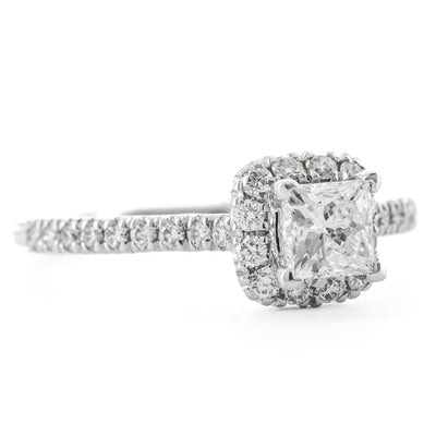 0.91CTW Princess Diamond Engagement Ring - Halo -  14K White Gold