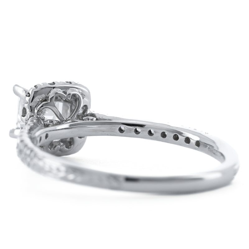 0.91CTW Princess Diamond Engagement Ring - Halo -  14K White Gold
