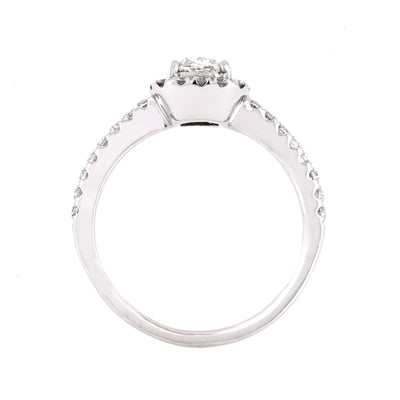 0.82ctw Cushion Diamond Engagement Ring, Halo, Pavê Band - 14K White Gold