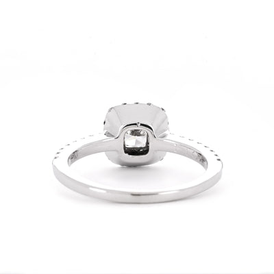 0.82ctw Cushion Diamond Engagement Ring, Halo, Pavê Band - 14K White Gold