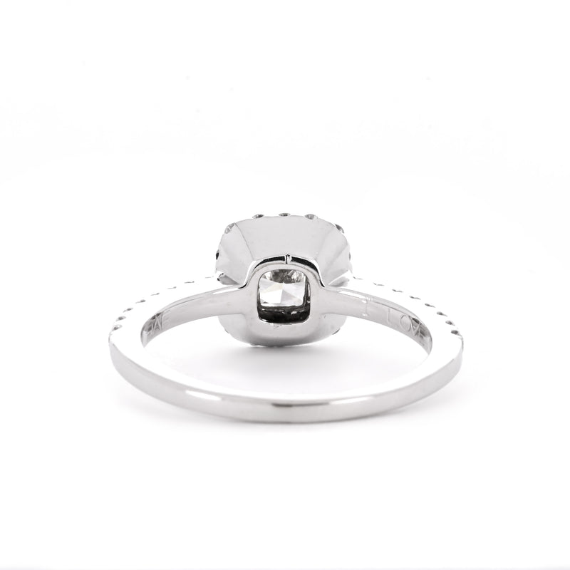0.82ctw Cushion Diamond Engagement Ring, Halo, Pavê Band - 14K White Gold