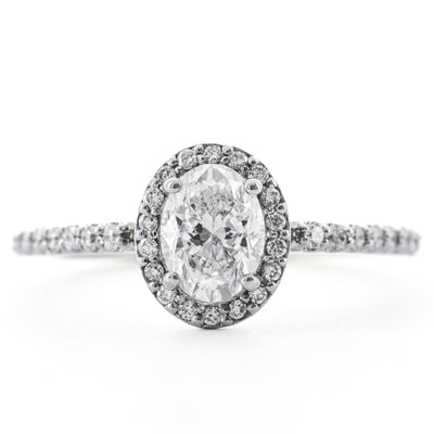 1.03CTW Oval Diamond Engagement Ring  - Halo - 14K White Gold