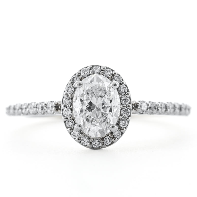 1.03CTW Oval Diamond Engagement Ring  - Halo - 14K White Gold