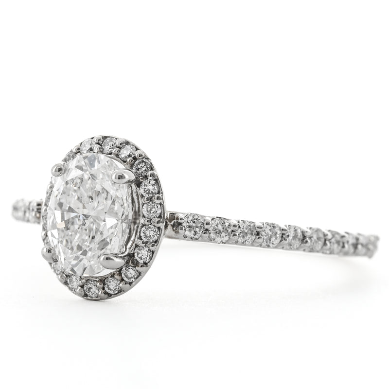 1.03CTW Oval Diamond Engagement Ring  - Halo - 14K White Gold