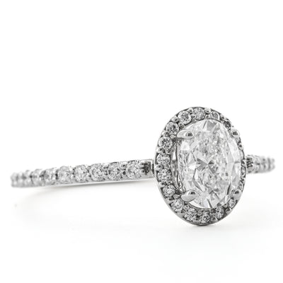 1.03CTW Oval Diamond Engagement Ring  - Halo - 14K White Gold
